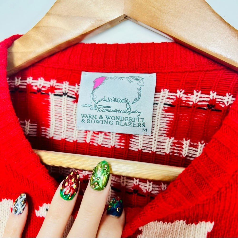 Rowing Blazers Black Sheep Sweater Diana Iconic Red White Wool Knit Pullover M - Picture 8 of 16